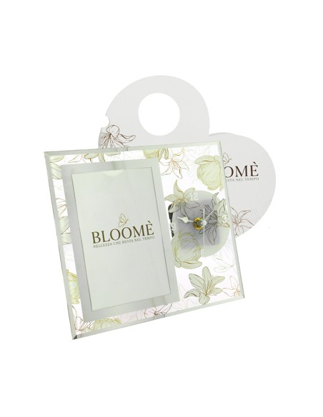Portafoto e orologio bloome giglius bianco vetro 21x19cm (int.9x14) con scatola | G3S