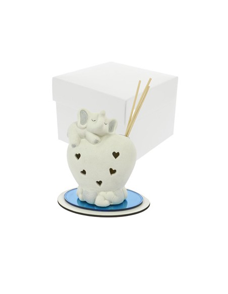 Profumatore led cuore elefantino baby cielo su base plex 14x14cm porcellana con scatola | G3S