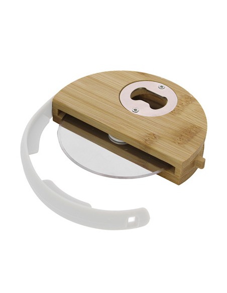 Tagliapizza tondo con apribottiglia bamboo naturale/bianco Ø10cm | G3S