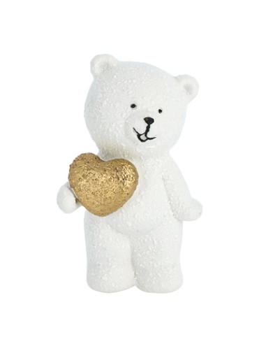Teddy orsetto in piedi con cuoricino oro in porcellana 5x7,5cm | G3S