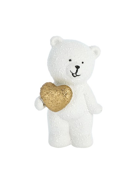 Teddy orsetto in piedi con cuoricino oro in porcellana 5x7,5cm | G3S