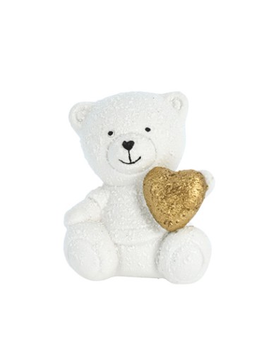 Teddy orsetto seduto con cuoricino oro in porcellana 5x6cm | G3S