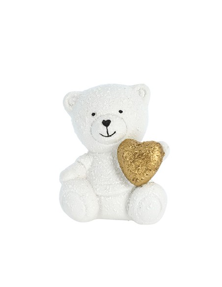 Teddy orsetto seduto con cuoricino oro in porcellana 5x6cm | G3S