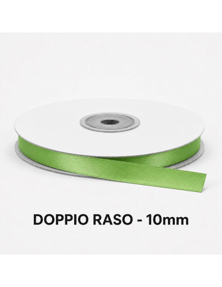 Nastro Doppio Raso 10 mm x 50 m - Verde Mela - bobina
