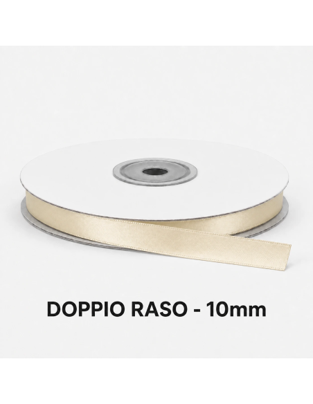 Nastro Doppio Raso 10 mm x 50 m - Panna - bobina
