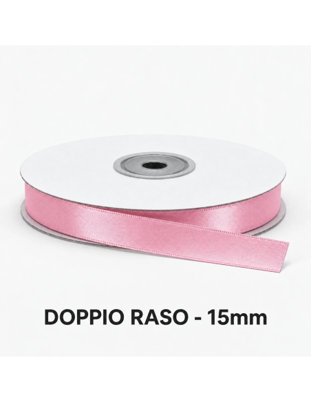 Nastro Doppio Raso 16 mm x 50 m - Rosa - bobina