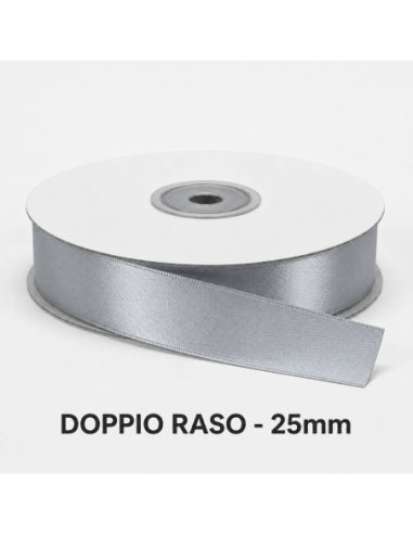 Nastro Doppio Raso 25 mm x 50 m - Argento - bobina