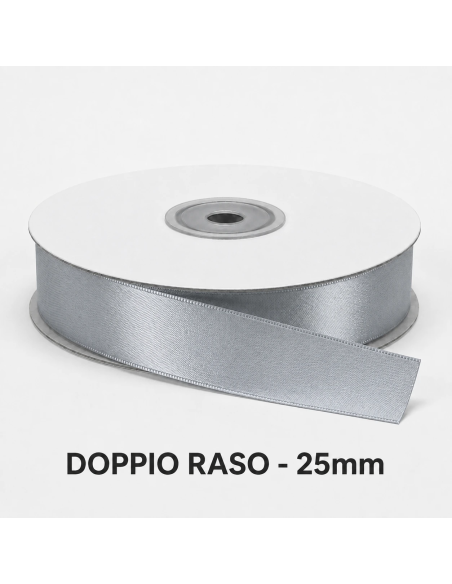 Nastro Doppio Raso 25 mm x 50 m - Argento - bobina