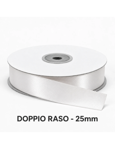 Nastro Doppio Raso 25 mm x 50 m - Bianco - bobina