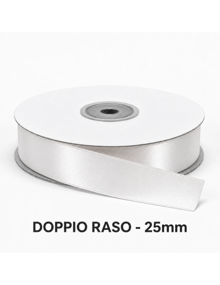 Nastro Doppio Raso 25 mm x 50 m - Bianco - bobina