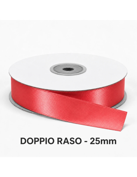 Nastro Doppio Raso 25 mm x 50 m - Corallo - bobina