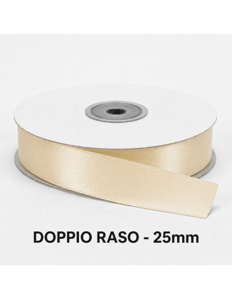 Nastro Doppio Raso 25 mm x 50 m - Panna - bobina