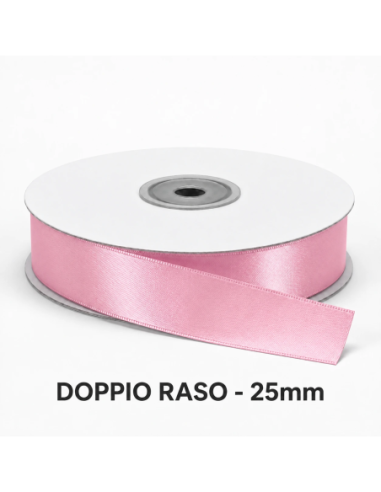 Nastro Doppio Raso 25 mm x 50 m - Rosa - bobina