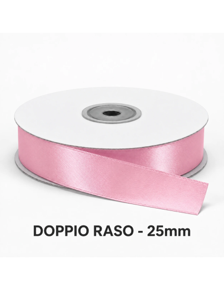 Nastro Doppio Raso 25 mm x 50 m - Rosa - bobina