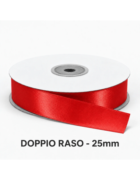 Nastro Doppio Raso 25 mm x 50 m - Rosso - bobina