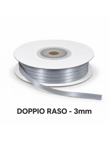 Nastro Doppio Raso 3 mm x 50 m - Argento - bobina