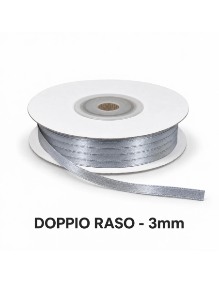 Nastro Doppio Raso 3 mm x 50 m - Argento - bobina