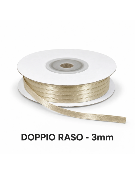 Nastro Doppio Raso 3 mm x 50 m - Beige - bobina