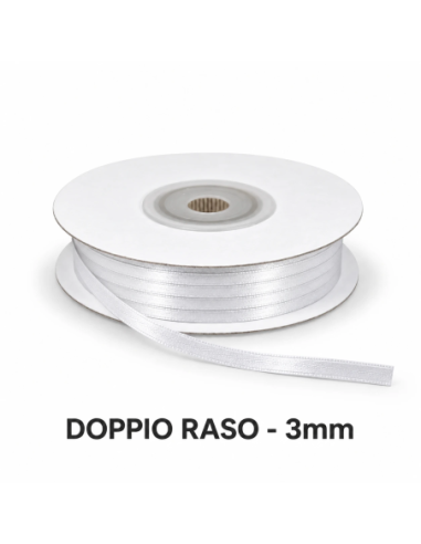Nastro Doppio Raso 3 mm x 50 m - Bianco - bobina