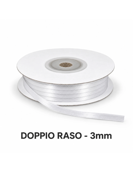 Nastro Doppio Raso 3 mm x 50 m - Bianco - bobina