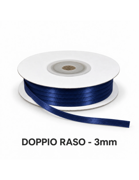 Nastro Doppio Raso 3 mm x 50 m - Blu Notte - bobina
