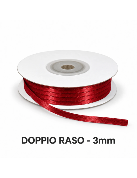 Nastro Doppio Raso 3 mm x 50 m - Bordeaux - bobina