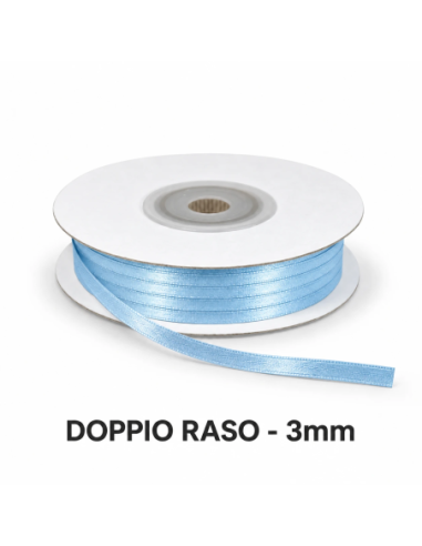 Nastro Doppio Raso 3 mm x 50 m - Celeste - bobina