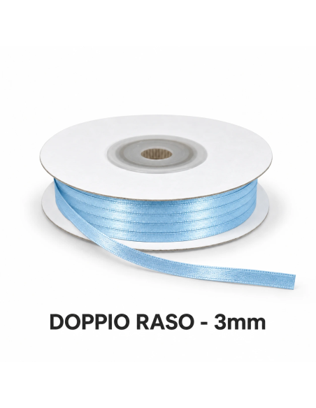 Nastro Doppio Raso 3 mm x 50 m - Celeste - bobina