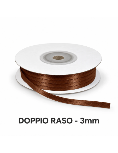 Nastro Doppio Raso 3 mm x 50 m - Cioccolato - bobina