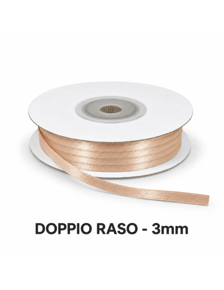 Nastro Doppio Raso 3 mm x 50 m - Cipria - bobina