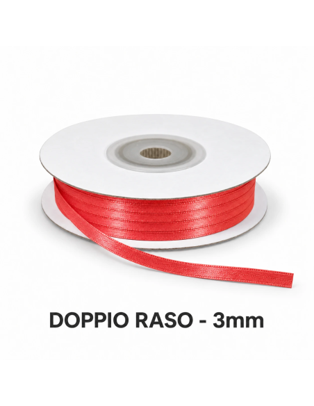 Nastro Doppio Raso 3 mm x 50 m - Geranio - bobina