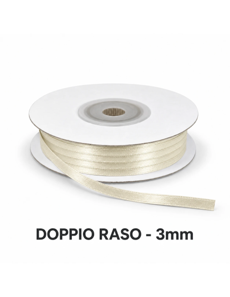 Nastro Doppio Raso 3 mm x 50 m - Naturale - bobina