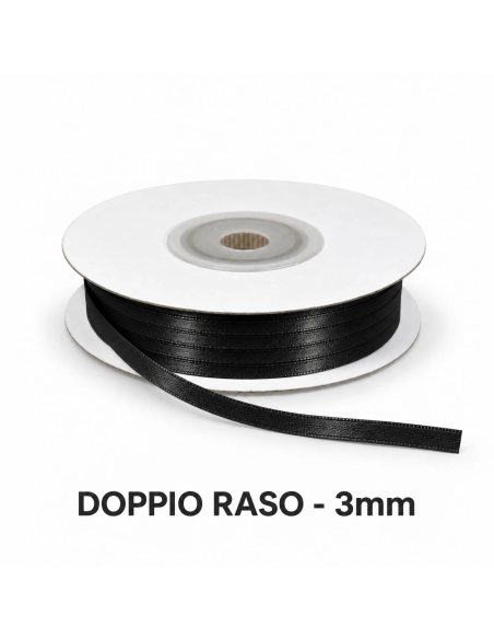 Nastro Doppio Raso 3 mm x 50 m - Nero - bobina