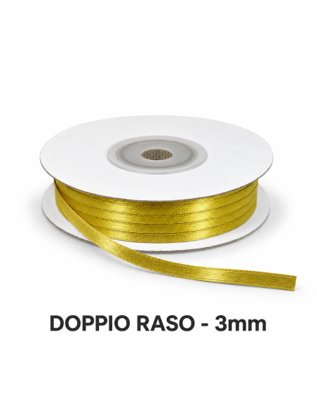Nastro Doppio Raso 3 mm x 50 m - Oro - bobina