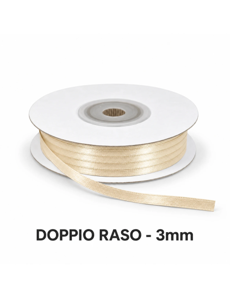 Nastro Doppio Raso 3 mm x 50 m - Panna - bobina