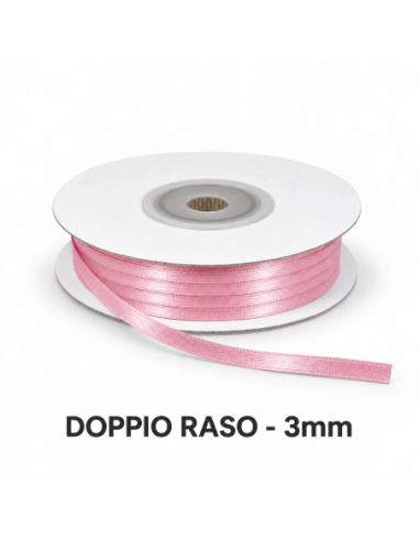 Nastro Doppio Raso 3 mm x 50 m - Rosa - bobina