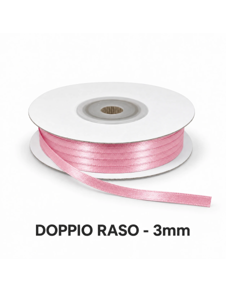 Nastro Doppio Raso 3 mm x 50 m - Rosa - bobina