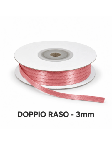 Nastro Doppio Raso 3 mm x 50 m - Rosa Antico - bobina