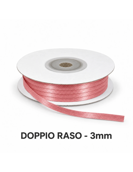 Nastro Doppio Raso 3 mm x 50 m - Rosa Antico - bobina