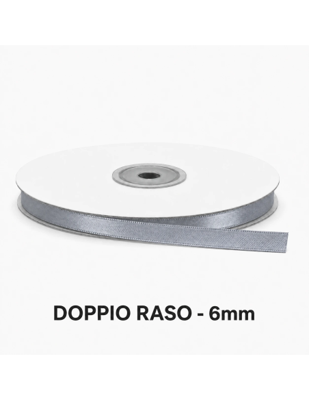 Nastro Doppio Raso 6 mm x 50 m - Argento - bobina