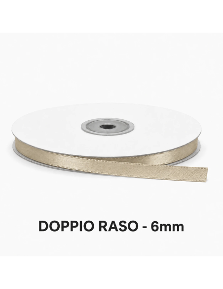 Nastro Doppio Raso 6 mm x 50 m - Beige - bobina