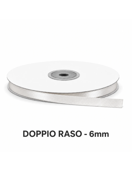 Nastro Doppio Raso 6 mm x 50 m - Bianco - bobina