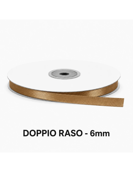 Nastro Doppio Raso 6 mm x 50 m - Marroncino - bobina