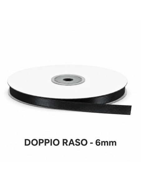 Nastro Doppio Raso 6 mm x 50 m - Nero - bobina