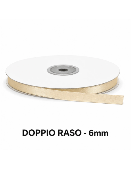 Nastro Doppio Raso 6 mm x 50 m - Panna - bobina
