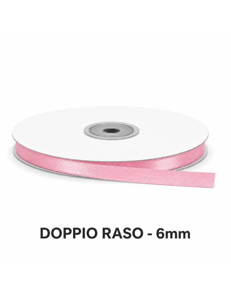 Nastro Doppio Raso 6 mm x 50 m - Rosa - bobina