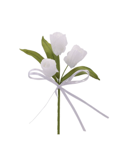 Mazzetto di tulipani artificiali – bianco – 14 x 6 cm