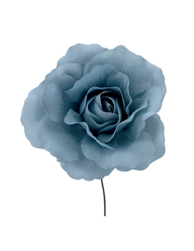 Rosa aperta artificiale – celeste – diametro 8 cm