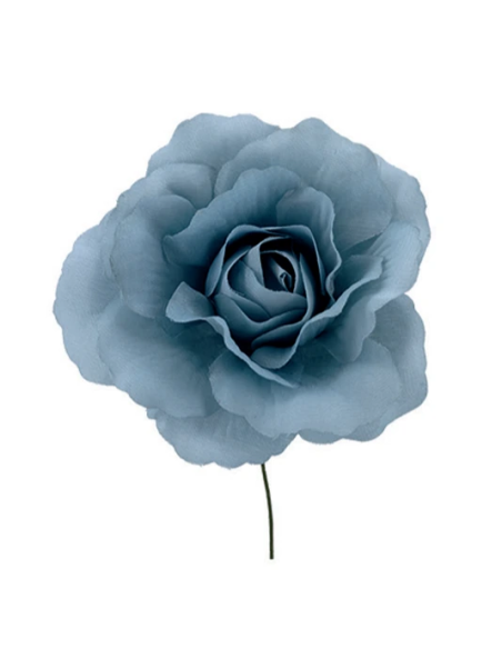 Rosa aperta artificiale – celeste – diametro 8 cm