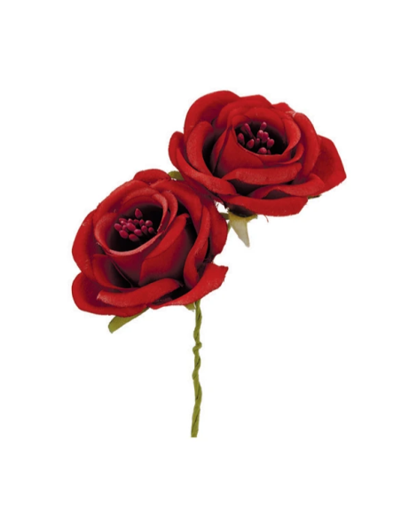 Rosa artificiale con pistilli – rosso – diametro 5 cm